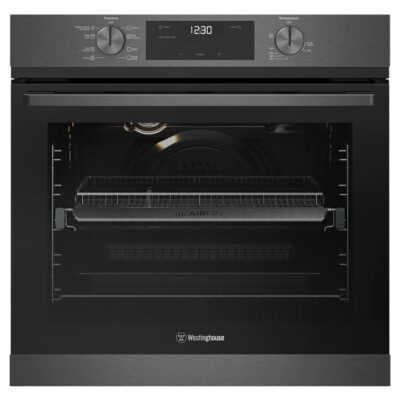 Westinghouse 60cm multi-function 8 dark stainless steel oven with AirFry, programmable timer, and 80L WVE6516DD