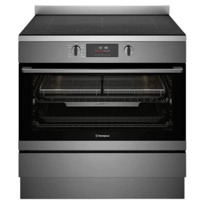 Westinghouse 90cm electric freestanding oven with Induction cooktop, multi-function 10 pyrolytic oven, EasyBake +Steam, AirFry WFEP9757DD