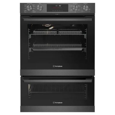 Westinghouse 60cm multi-function 10/5 dark stainless PyroClean duo oven with Dual AirFry, EasyBake +Steam, and 80L/46L WVEP6727DD