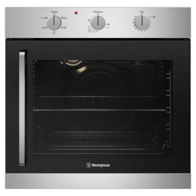 Westinghouse 60cm multi-function 5 stainless steel oven with side opening door, 2 hour auto-off timer, knob controls, and 80L WVES6314SD-R