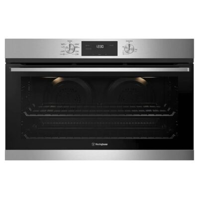 Westinghouse 90cm multi-function 8 stainless steel oven with twin fan, fast heat up, programmable timer, and 125L WVE9515SD
