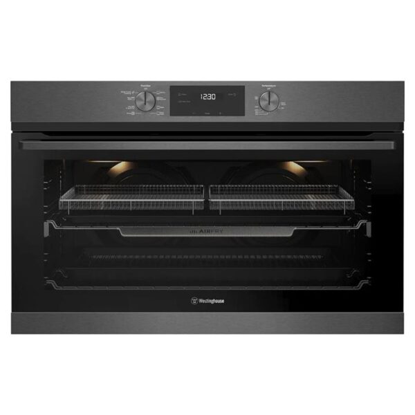 Westinghouse 90cm multi-function 8 dark stainless steel oven with AirFry, twin fan, and 125L WVE9516DD