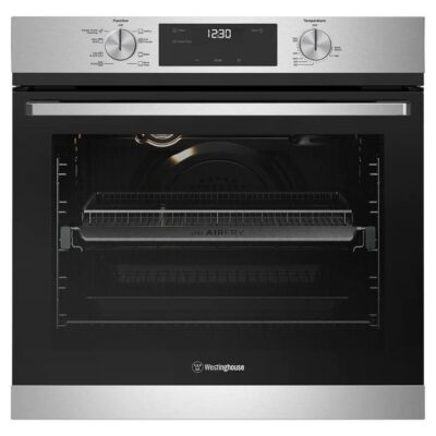 Westinghouse 60cm multi-function 8 stainless steel oven with AirFry, programmable timer, and 80L WVE6516SD