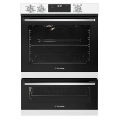 Westinghouse 60cm multi-function 5 white oven with separate grill, fast heat up, programmable timer, and 80L/46L WVE6565WD
