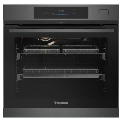Westinghouse 60cm multi-function 19 dark stainless steel PyroClean oven with Roast + Steam, Dual AirFry, and full touch TFT controls WVEP6918DD