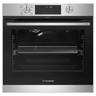 Westinghouse 60cm multi-function 10 stainless steel PyroClean oven with AirFry, programmable timer, and 80L WVEP6716SD