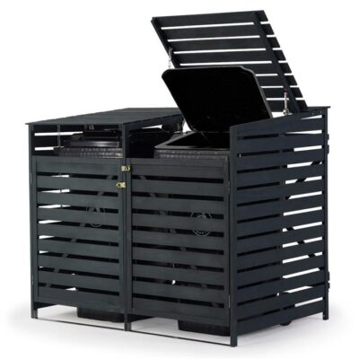 PLANTCRAFT Double Wood Wheelie Bins Storage Shed, 2 Door Garbage Rubbish Bin Enclosure