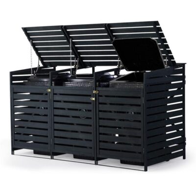 PLANTCRAFT Triple Wood Wheelie Bins Storage Shed, 3 Door Garbage Rubbish Bin Enclosure