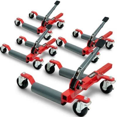 T-REX 2360kg Set of 4 Vehicle Positioning Jacks, Mechanical Ratcheting Foot Pedal Wheel Dolly For Auto Car Moving