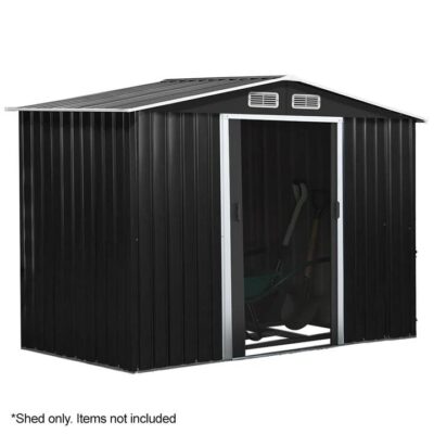 PLANTCRAFT Galvanised Steel Garden Shed 2.58 x 2.07 x 2.02m, with 2 Sliding Doors, 4 Air Vents, Gable Roof, Floor Frame