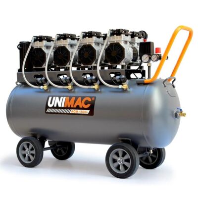 UNIMAC 150L 4.5HP Ultra-Slient Oil-Free Electric Air Compressor, Long Life Quad Motor, 116PSI Portable Heavy Duty, Twin Nitto Outlets, 15A Plug