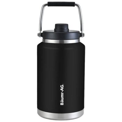 BAUMR-AG 3.8L Double Wall Insulated Stainless Steel Water Bottle, Drink Jug with Handle, Black