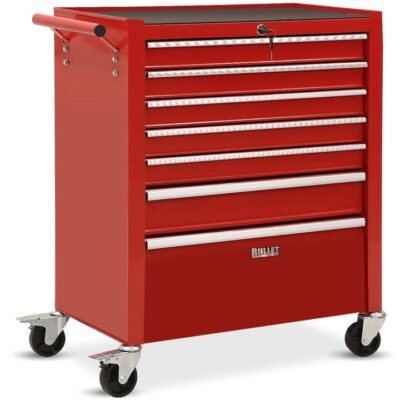 BULLET PRO 7 Drawer Tool Box Cabinet Trolley Storage, Toolbox Garage Organiser Set, Red