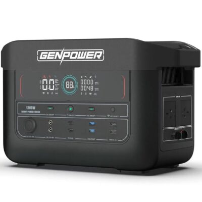 GENPOWER 1200W Portable Lithium Power Station 1075Wh LiFePo4, Multiple Voltage Output, 15W Wireless Charger, Ideal for Camping, Home Backup and Power Tools