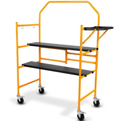 BAUMR-AG Mobile Scaffold Platform, 226kg Load, Steel Frame, Dual Height, Folding for easy Transport and Storage, Locking Castors, Tool Tray