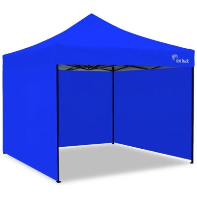 RED TRACK 3x3m Premium Pop Up Gazebo Marquee, Patented Steel Cable Canopy Support System, Wheeled Carry Bag, Side Walls, UV Block, Reinforced Frame, Blue