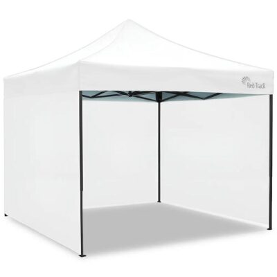 RED TRACK 3x3m Premium Pop Up Gazebo Marquee, Anti Pooling Cable Support, Wheeled Carry Bag, Side Walls, UV Block, Waterproof, Reinforced Steel Frame, White