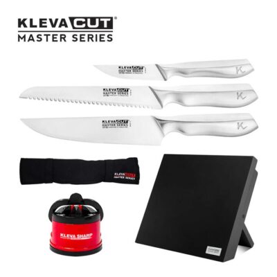 KlevaCut Master Series 3pc Premium Kitchen Knife Set with FREE Sharpener & Block