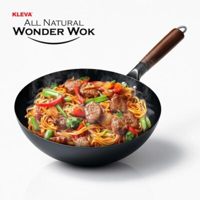 KLEVA Kyoto Authentic Steel Wok 28cm - Professional Carbon Steel with Natural Non-Stick & 10-Year Guarantee